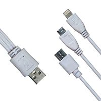 шнур usb 3 в 1 iphone + microusb + type-c tpe 20см  фото