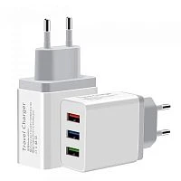 блок питания орбита ot-apu33 5в, 2.4 а зарядное устройство с usb - 3 гнезда (белый)  фото